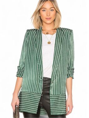 REVOLVE House of Harlow 1960 Green & White Striped Open-Front Blazer